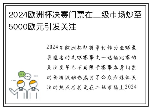 2024欧洲杯决赛门票在二级市场炒至5000欧元引发关注